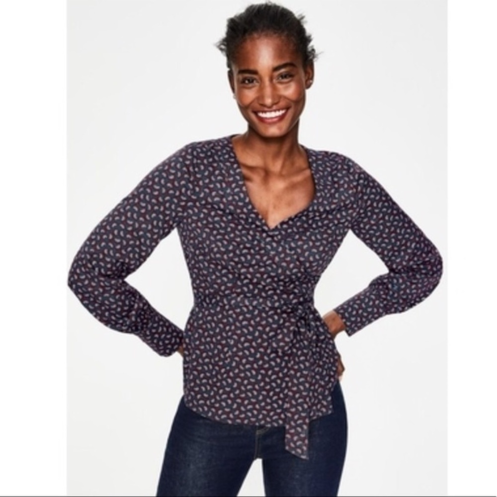 Boden Navy Rainbow Arc Wrap Blouse